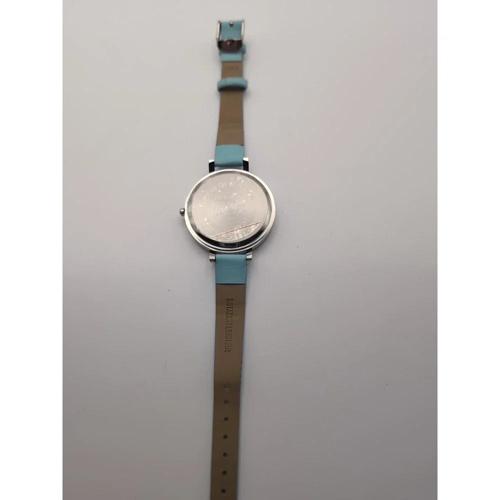Women Christmas Snowman FMD Watch Silver‎ Tone Case Light Blue Faux Leather Band